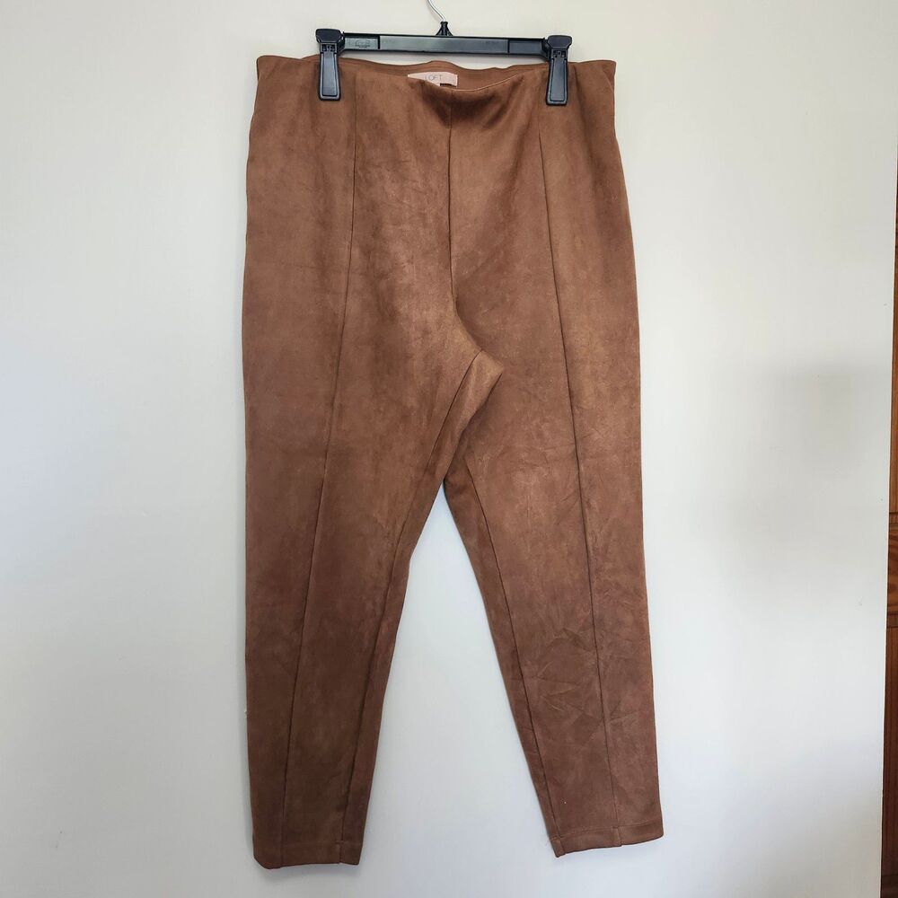 Loft Faux Suede Camel Brown High Waisted Ponte Legging Pants Womens XXL